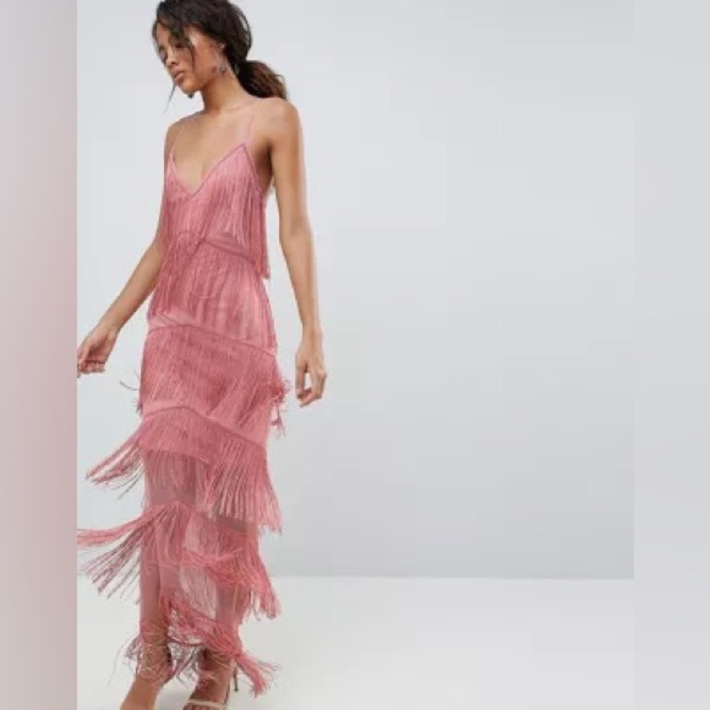 ASOS Fringe Mesh Strappy Maxi Bodycon Dress